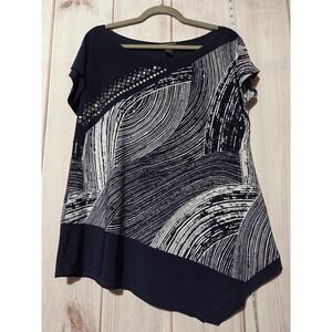 Susan Lawrence Women's‎ Navy Abstract Print Embellished Tunic Top Size L